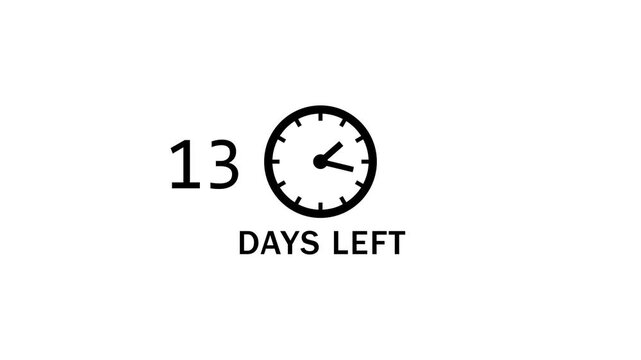 22 Days left countdown clock  icon animation. Countdown timer clock animation.