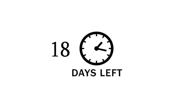 32 Days left countdown clock  icon animation. Countdown timer clock animation.