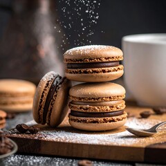 Stacked French confections sprinkled with powdered sugar