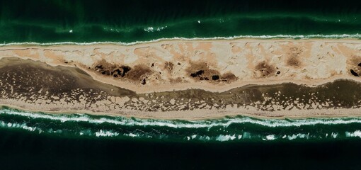 Aerial Top Down View of Sable Island Sandbar in North Atlantic