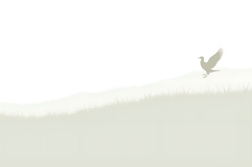 Bird Silhouette on a Grassy Hillside Landscape