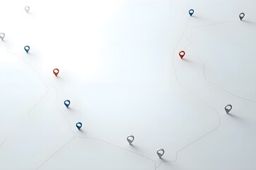 Map Markers Showing Locations on a White Surface
