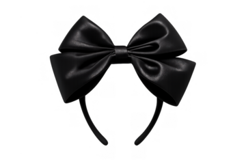 Black leather bow headband on a transparent background, reflecting fashion, style, and beauty trends