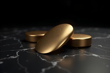 Golden Pills on Marble Surface