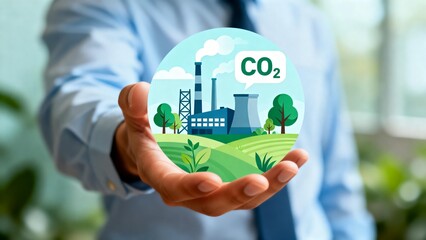 Hand holding CO2 emissions graphic