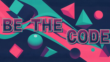 be the code text art conceptualizing digital transformation with geometric shapes and glitch effect for programming and technology marketing designs.