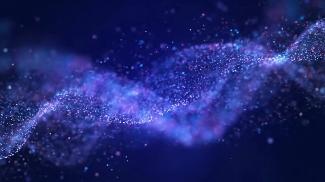 abstract blue purple particle wave background with digital glow