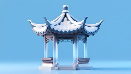 Traditional Chinese pavilion covered in thick winter snow