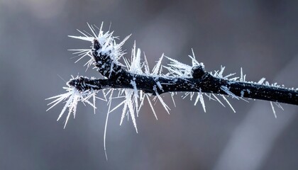Macro Close-up of Black Tree Branch Texture with Microscopic Frost