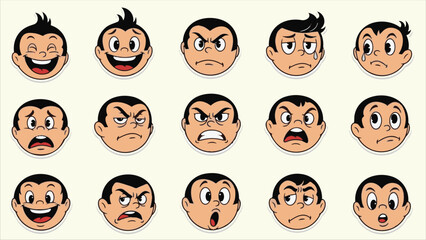 Fototapeta premium Retro Cartoon Character Face Mascot Set Vintage Style generative ai
