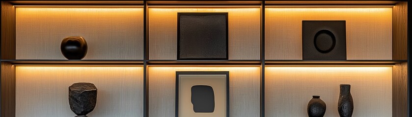 Display of modern decorative objects in a light-filled alcove.