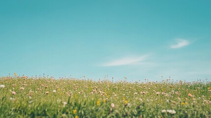 Idyllic Meadow Landscape under a Clear Sky, Capturing Serenity and Natural Beauty