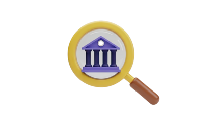 Magnifying Glass Over Bank Icon