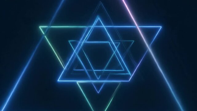 neon geometric triangles glow abstract background with blue neon lines