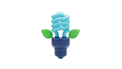 Blue spiral light bulb with green leaves