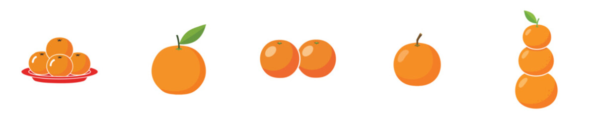 Orange Fruit Lunar Festival Prosperity Symbol Flat Vector Icon Illustration Collection