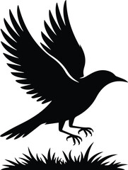 Obraz premium Minimalist black bird taking off from the ground silhouette vector icon