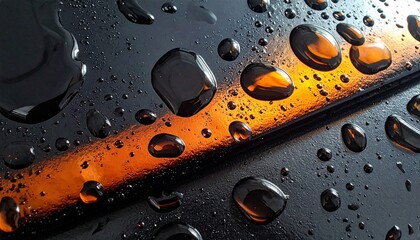 Abstract Light Reflections Distorted by Water Droplets on Black Glass Background