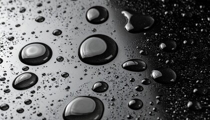 Abstract Light Reflections Distorted by Water Droplets on Black Glass Background