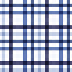 A seamless plaid pattern featuring a classic and modern check design in deep navy blue, light blue, and cream tones.
