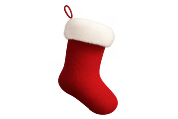 Christmas stocking gift tradition, red felt sock with white fur cuff for winter holiday season decorations