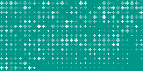 Seamless background pattern of evenly spaced white plus symbols of different sizes and opacity. Vector illustration