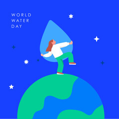 Woman holding giant water drop on Earth