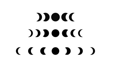 Celestial cycle graphic showing five distinct moon phases on transparent background