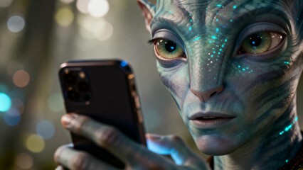 Alien using smartphone