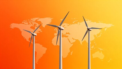 Wind turbines with world map background