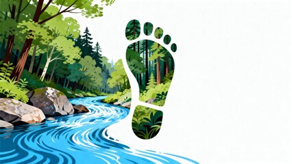 Footprint with forest and river