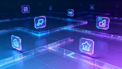 Futuristic digital interface with glowing icons