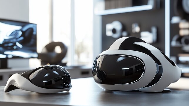 Sleek virtual reality headsets showcasing immersive technology innovation - Powered by Adobe