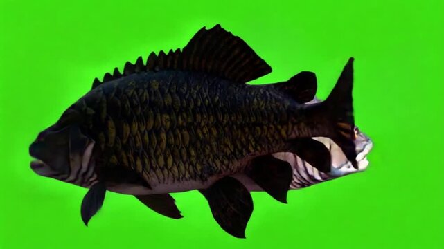 Dunkleosteus fish swimming with sharp teeth on green screen