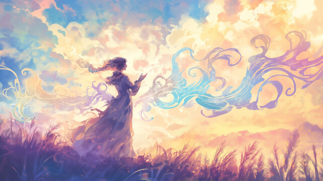 精神世界と現実をつなぐ祈りの女性像｜ライトランゲージ・霊的対話・宇宙意識にフォーカスしたコンテンツに合う神秘イラスト