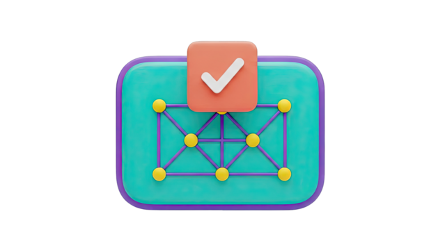 3D Icon: Network connection with a checkmark - Powered by Adobe