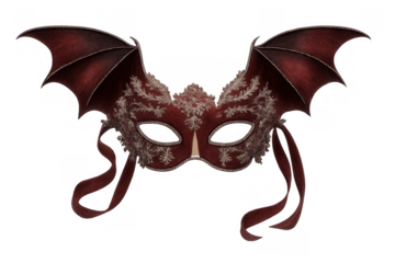 Masquerade mask with bat wings and crimson lace, bringing gothic fantasy concept, party and carnival accessory