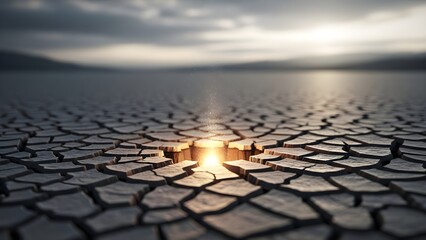 Cracked Earth with Glowing Light.