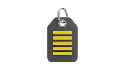 3D Tag Icon with Yellow Stripes and Metal Ring