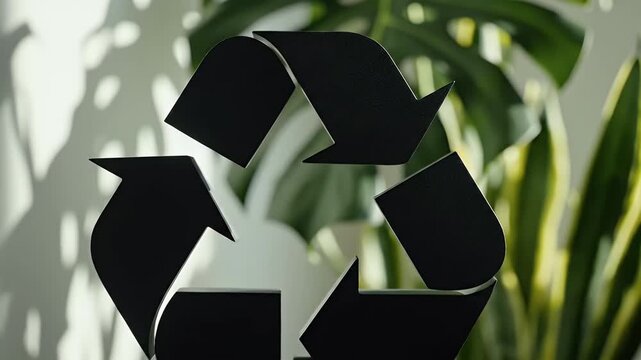 Black Recycle Symbol with Lush Green Foliage - Sustainable Living and Environmental Conservation Concept for Eco-Friendly Design Projects