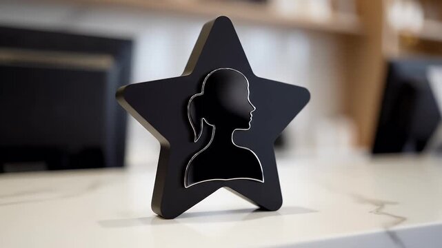 Black Star Award with Female Silhouette - Recognition Achievement and Inspiration for Women in Business Leadership and Innovation Concepts