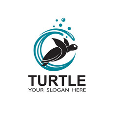 sea turtle icon isolated with water waves on white background