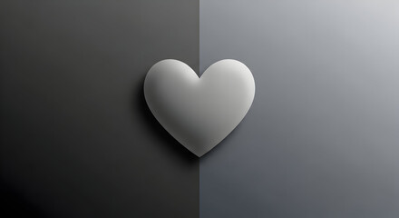 Elegant heart on contrasting gray backgrounds creating a modern, minimalist art piece