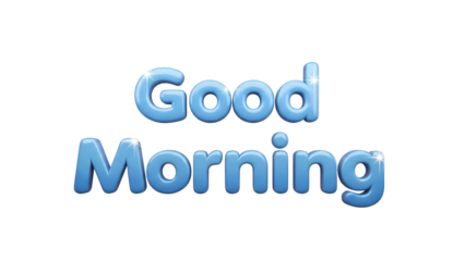 Bright Glossy Blue 3D Rendered Text 'Good Morning' Message isolated PNG with Transparent Background