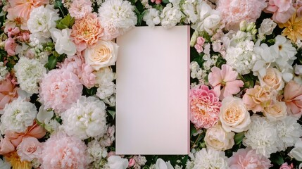 Blank card mockup with soft pink and white flowers