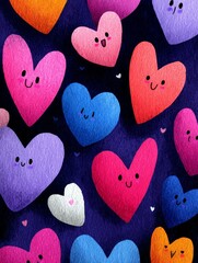 Obraz premium Cute playful hearts spread out in cheerful arrangement, romantic valentine design concept with lovely shapes, bright mood and sweet atmosphere expressing love, joy and fun emotion
