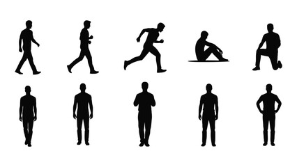 Obraz premium Silhouettes of people in various poses and actions simple black and white