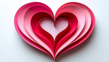 Elegant Pink and Red Paper Heart Sculpture with Smooth Curves and a Delicate Glow