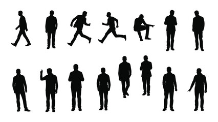 Collection of black silhouette figures depicting various human poses and actions