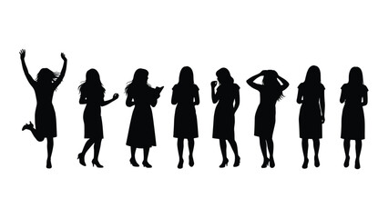 Silhouettes of women in various poses demonstrating different body language expressions © JASMIN